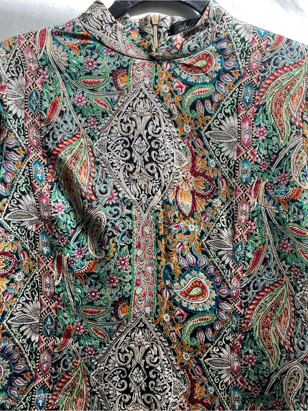 Asia.a 100% Silk Mandarin Collar Paisley Mini Dress Cheongsam Style S - Picture 6 of 10